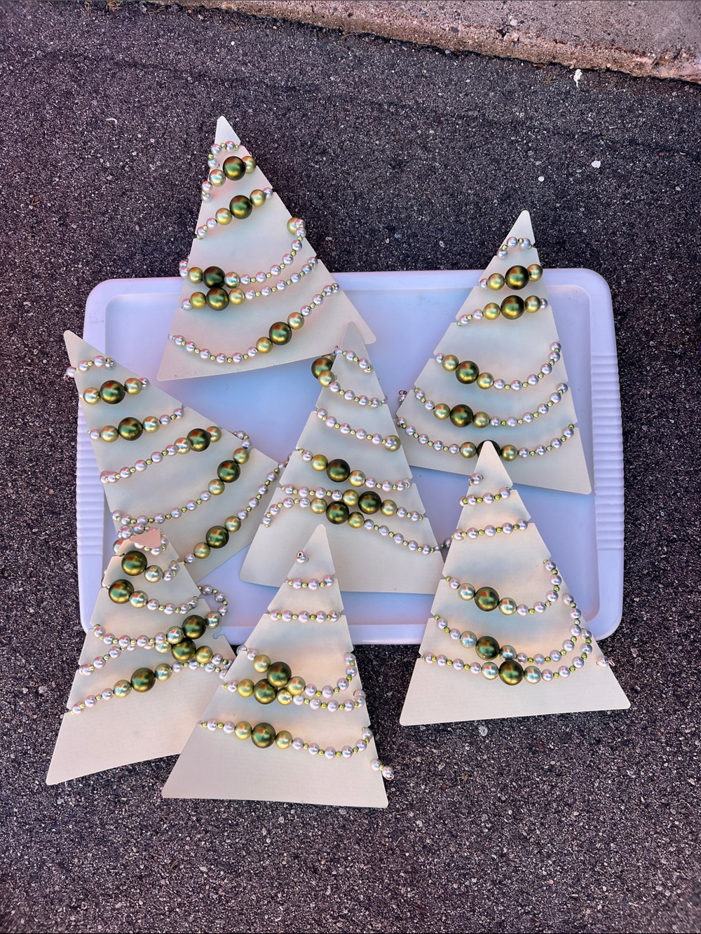 Pottery Barn Holiday Decorations with Green Bead Garlands Lot of 7